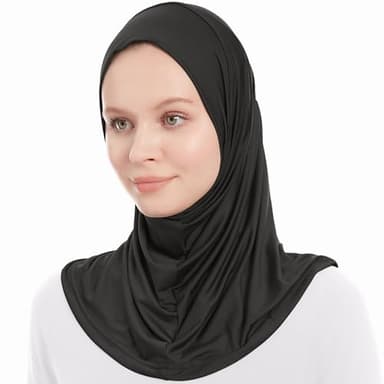 Hijab Scarf For Women - Ready To Wear Viscose Amira Jersey Black Hijab for Women - Soft Muslim Instant Al Amira Jersey Head Scarf – One Piece Instant Hajib Headscarf - (Black)