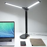 LED Desk Lamps for Home Office, 14W Double Swing Arm LED Desk Lamp with USB Charging Port, Eye-Caring Architect Task Lamp, Desktop Lamp with Night Light Table Light for Work Study Craft with Adapter