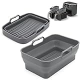 Air Fryer Silicone Liners Pot for Ninja Foodi Dual DZ090 6QT, 2 Pack Reusable Air Fryer Silicone Replacement Basket Bowl, Collapsible Baking Tray for Air Fryer Accessories (Gray)