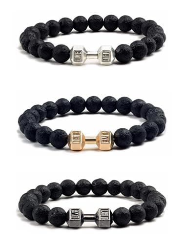 Long tiantian 3PCS Weighted Bracelets for Men Obsidian Cross Bracelet Dumbell Jewelry Gifts Triple Protection Bracelet for Men Women Birthday Gifts