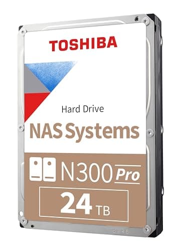 Toshiba N300 PRO 24TB Large-Sized Business NAS (up to 24 Bays) 3.5-Inch Internal Hard Drive - Up to 550 TB/Year Workload Rate CMR SATA 6 Gb/s 7200 RPM 1.0 GB Cache - HDWG82EXZSTB