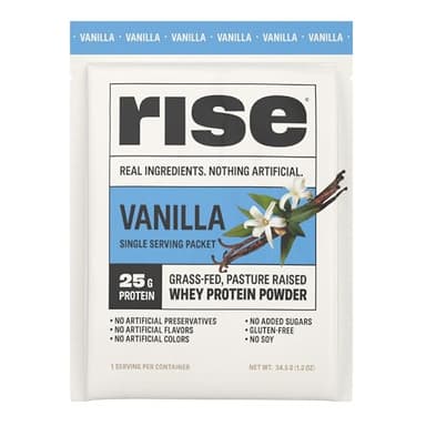 Rise Grass-Fed Whey Protein Powder - Vanilla | 25g Protein No Artificial Flavors, Colors, or Preservatives - Sugar Free, Gluten-Free, Soy Free (Single Serving, 1 Pack)