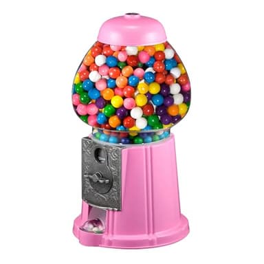 11-Inch Mini Gumball Machine - Vintage Candy Dispenser with Glass Globe, Metal Base, and Free Spin Coin Mechanism by Great Northern Popcorn (Pink)