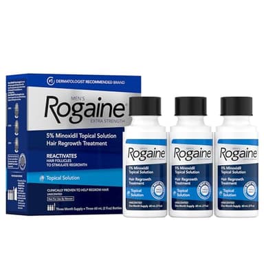 Men’s Rogaine Extra Strength 5% Minoxidil, Topical Solution for Thinning & Hair Loss, Clinically Proven FDA Approved Minoxidil for Men Treatment, Regrow Fuller Hair, 3 Month Supply, 3 Bottles
