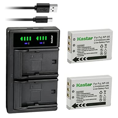 Kastar 2-Pack Battery and LTD2 USB Charger Replacement for Fujifilm NP-95 NP95 FNP-95 FNP95 Battery, Fujifilm BC-65N Charger, Fujifilm FinePix X100T, FinePix X-S1, Fujifilm XF10 Digital Camera