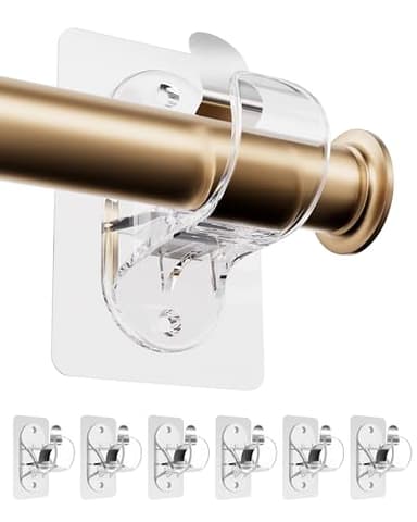 ANDGOO 6 Pack Adhesive Curtain Rod Holders, No Drilling Curtain Rod Brackets, Renter Friendly Curtain Hanger, Fits 0.5'' to 1.2'' Rods, Heavy Duty Curtain Rod Hooks for Apartment Bathroom Dorm Kitchen