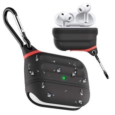 AirPods Pro 3 Case Silicone - Waterproof, Shockproof, Drop Protection, Wireless Charging Supported, One-Piece Folding Design with Carabiner for AirPods Pro 3rd Gen (2025) - Black