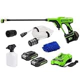 Greenworks 24V 600 PSI (0.8 GPM) Cordless Power Cleaner with (2) 2Ah Batteries, Charger, & Wash Glove, Green