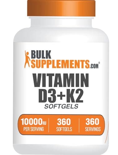BulkSupplements.com Vitamin D3 + K2 10000 IU Softgels - K2 D3 Vitamin Supplement, for Immune Health - Gluten Free, 1 Softgel per Serving, 360 Count (Pack of 1)