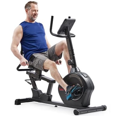 Sunny Health & Fitness Smart Recumbent Bike Exercise Machine, 350LB Weight Capacity, Non-Crank Design, Adjustable Cushion Seat for Adult/Seniors Workout at Home, Exclusive SunnyFit App Bluetooth Link