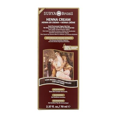 Surya Brasil Henna Cream Dark Brown - 96% Natural Ingredients, Vegan, Cruelty-Free, Eco-Friendly, Semi-Permanent Hair Color, Deep Hydration & Shine, 2.37 oz