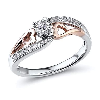 Diamond Promise Ring Heart in 10KT Rose Gold and Sterling Silver 1/10 CTTW (H-I Color, I2-I3 Clarity) - Size 7
