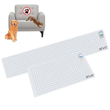 SEERWAY Scat Pet Shock Mat 2 Pieces in Different Size, Shock Pads for Dogs and Cats Training Indoor, Electric Repellent Mat Keeps Pets Off Couch, Sofa, Countertop, 3 Modes (60" x12” + 30"x16")