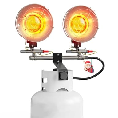 Buyplus Propane Heater - 30000BTU Outdoor Propane Heater with 3 Heating Modes, Safety Shut-off Valve & Tip-over Switch, Double Tank Top Tent Heaters for Outdoor Camping, Party,Red(Fuel not included)