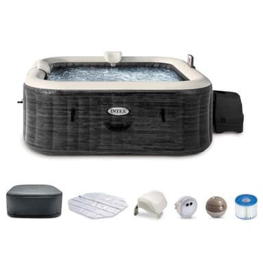 INTEX 28451EP PureSpa Greystone Deluxe Spa Set: Includes Energy Efficient Spa Cover and Wireless Control Panel – Spa Control App – Built-In FastFill Inflation System – 6 Person Capacity – 77" x 28"