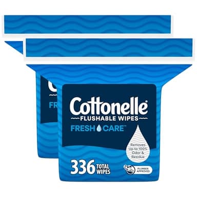 Cottonelle Fresh Care Flushable Wet Wipes, Adult Wet Wipes, 2 Refill Packs, 168 Wipes Per Pack (336 Total), Packaging May Vary