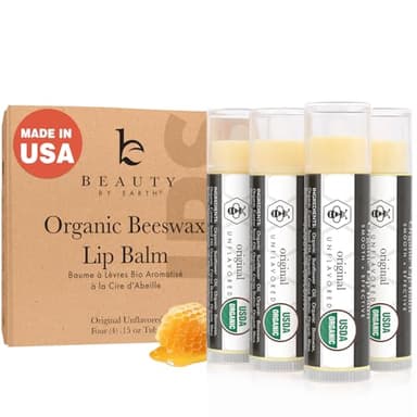 USDA Organic Lip Balm - USA Made with Natural Ingredients, 4 Pack Unflavored Chapstick for Dry Lips, Birthday Gifts for Her & Him, Lip Balm Hydrating Beauty Gifts, Lip Moisturizer, Mens Gift Ideas