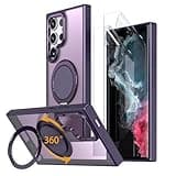 HCXLYP Magnetic Stand Case for Samsung Galaxy S22 Ultra/S23 Ultra [with 2 Screen Protectors] [360° Rotation Magnetic Stand] [Compatible with Magsafe] Military-Grade Drop Protection Case, Purple