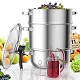 PYY Steam Juice Extractor - 11QT Fruit Vegetables Steam Juicer for Canning 3-Layer Stainless Steel Steam Juicer with Tempered Glass Lid, Hose, Clamp Steamer Juicer for Making Juice, Jelly, Syrup