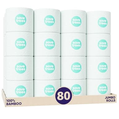 Save Trees Bamboo Toilet Paper -80 Rolls Of Septic Safe Organic Toilet Paper - 3-ply, 300 Sheets Per Roll - PFAs Free, FSC Certified, Plastic & Chemical Free -For Home, Boat& RV Use