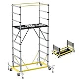 APARECIUM Aluminum Scaffold Tower, Multipurpose Rolling Scaffolding Work Platform, Utility Scaffolding Tower, Adjustable Work Platform with Hatch Deck and Guard Rail, 500 Lbs Duty Rate
