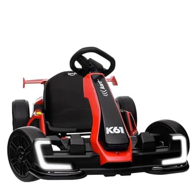 KerryYoo K61 Go Kart Electric Drift Kart with Length Adjustable Seat, 24V Outdoor Ride on Toy with 4 Speed Mode, Crazy Kart for Kids 6-12 Years Old, Fast 300W Motor, 8.5 MPH, Bluetooth - Red