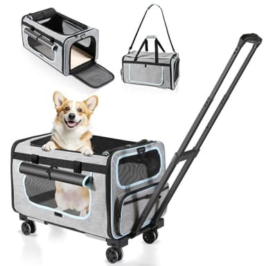 Wheelive Pet Carrier with Wheels for Cats and Dogs, Pet Bag with Detachable Wheels & Washable Plush Pad, Escape-Proof Zipper & Shoulder Strap, Portable Carrier for Outdoor and Car Travel(Max. 40 lbs)