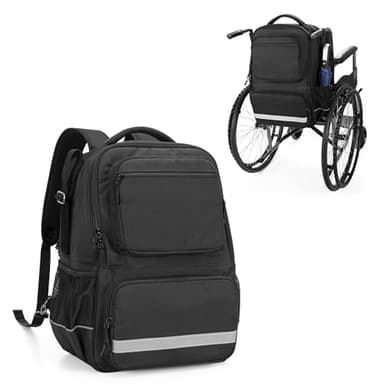 samdew Wheelchair Backpack, Wheelchair Bag for Back of Chair, Wheel Chair Basket to Hang on Back with Thermal Insulation Pocket, Electric Wheelchair Accessories Storage for Adults & Seniors, Bag only