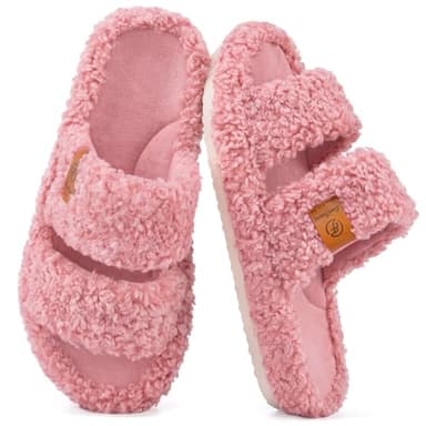 EverFoams Womens Fuzzy Open-toe Slippers Soft Comfy Memory Foam Indoor House Shoes Dusty Rose,9-10 US