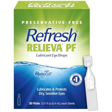 Refresh Relieva PF Lubricant Eye Drops for Dry Eyes, Preservative-Free, 0.01 Fl Oz Single-Use Containers, 30 Count