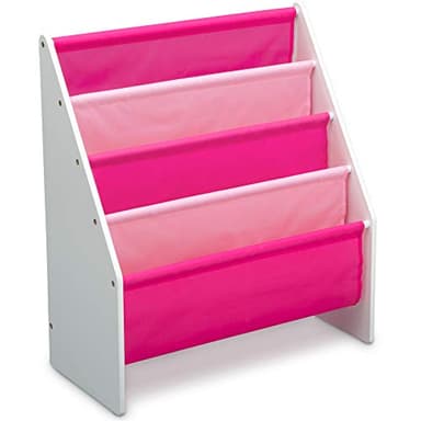 Delta Children Sling Rack Bookshelf for Kids - Easy-to-Reach Storage for Magazines or Coloring Books - Ideal for Playrooms & Homeschooling - Greenguard Gold Certified, White/Pink