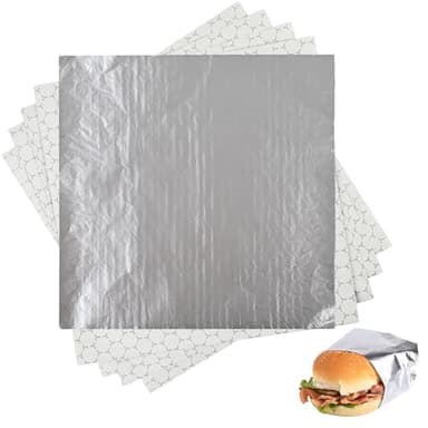 50 Pack Premium Insulated Foil Sandwich Wrap Sheets, 12"x12" Pre-Cut Foil Paper for Hot Dogs, Burgers, Burritos, Food Wrapping, Grease-Resistant and Waterproof, Heat & Cold Insulation for Freshness