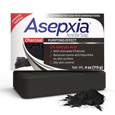 Asepxia Salicylic Acid & Activated Charcoal Bar Soap | Acne Treatment, Reduces Pimples & Blemishes, Deep Cleansing Facial Cleanser, Dries Out Acne, Prevents Breakouts, Face wash, 4 Oz, 1-Pack
