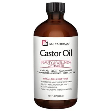 100% Pure Organic Castor Oil for Hair, Lash and Eyebrow Growth, Lymphatic Drainage, Stomach Discomfort and Skin Hydration | Hexane-Free, Cold Pressed and Unrefined in a 16.9 fl oz (500ml) Glass Bottle