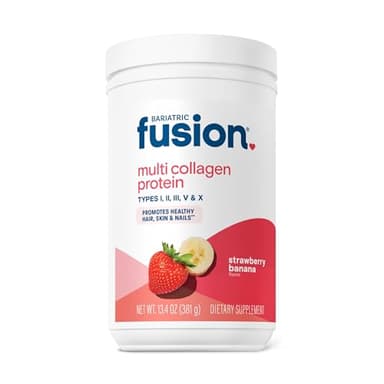 Bariatric Fusion Strawberry Banana Multi Collagen Protein Powder | Plus Joint Support Complex of MSM and Glucosamine | Dairy, Gluten & Soy Free | Non-GMO | 30 Servings