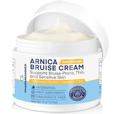 PHARMBANNER Arnica Bruise Cream Extra Strength – Fast-Acting Arnica Montana with Vitamins K, C & E for Bruising, Swelling, Discoloration & Thin Skin – Hydrating Moisturizer for Face & Body – 4 oz