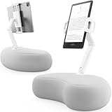 SAIJI Tablet Pillow Holder, Kindle Holder Compatible with 4.7”-15.6” Kindle, Phone, iPad, 360° Adjustable Tablet Stand for Bed with Flexible Dual Axis Arm and Microbead Cushion (Gray)