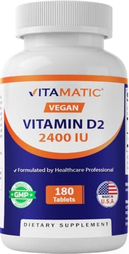Vitamatic Vitamin D2 60 mcg (2400 IU) - Ergocalciferol - 180 Vegetarian Tablets (180 Tablets (Pack of 1)) (1 Bottle)