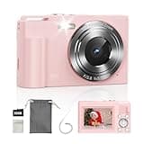 FHD 1080P Kids Digital Point and Shoot Camera with 16X Digital Zoom, Anti-Shake, Flash, 32GB Card, Portable Compact Travel Camera for Boys, Girls (Pink)
