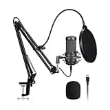 MEKOFO Condenser Microphone,PC Computer Podcast USB Condenser Microphone Cardioid Metal Mic Kit for Recording, Podcasting, Home Studio, YouTube, Black, BM-800