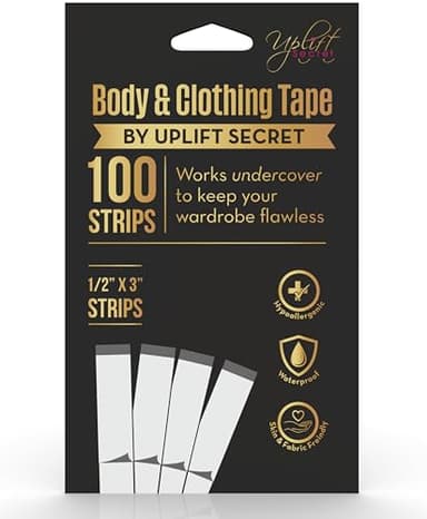 Uplift Secret Fashion Clothing Tape Double Sided - Clear Tape for Clothes, Body, and All Skin Shades (100 Strips)