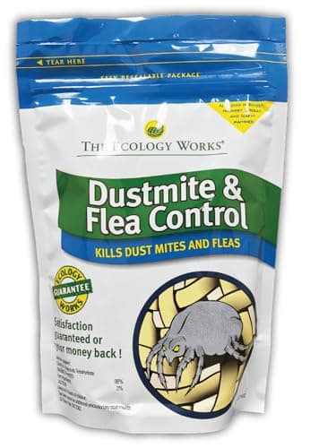 The Ecology Works - Dust Mite and Flea Control Powder (2lb) - Eliminate Dust Mites, Fleas & Reduce Allergies, Gentle Hypoallergenic Formula for Fabric, Furniture, Pet Beds & More