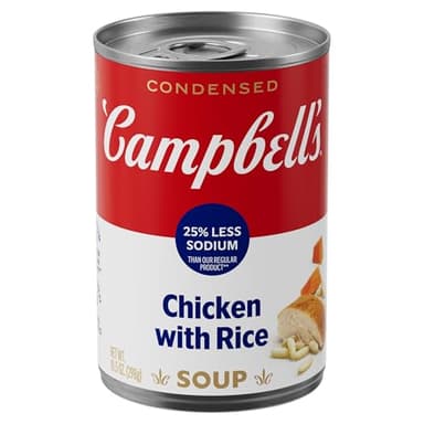 Campbell’s Condensed 25% Less Sodium Chicken and Rice Soup, 10.5 oz Can