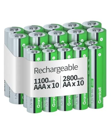 Granicell 20 Sets AA AAA Rechargeable Batteries,High Capacity 10-Pack AA 2800mAh & 10-Pack AAA 1100mAh,1.2V NiMH Low Self Discharge