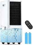 COOLECH Portable Air Conditioners w/Remote, 4 Modes & 3 Speeds, Waterless Alert System & 2.4-Gal Tank for 20H Cooling, 12H Timer for Auto Off, 3-IN-1 Evaporative Air Cooler for Room Bedroom Office