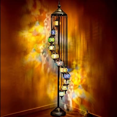 Hortsun Turkish Lamp Moroccan Floor Lamp Handmade Globe Living Floor Lighting Bohemia Standing Lighting for Decorative Home Designs(Floor,11 Globes Style)