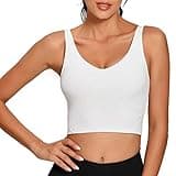 Lemedy Women Sports Bra Longline Crop Tank Top Padded Workout Running Yoga (M, White)