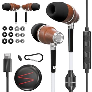 Symphonized Premium Airtube Headphones EMF Earbuds, 3D Sound, Microphone Volume Control, 8mm Bass Drivers Granting High Audio Quality MFI for iPhone 5 to 14 ONLY