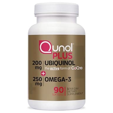 Qunol Plus Ubiquinol Coq10 200mg with Omega 3 250mg Extra Strength Antioxidant (Bovine Version), 90 Count