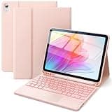 CHESONA for iPad 10th Generation Case with Keyboard, 7 Color Backlight, Multi-Touch Trackpad, Flip Stand Case with Pencil Holder, 2 Wireless Channels for iPad (A16) 11th/10th Gen 2025/2022, Pale Pink